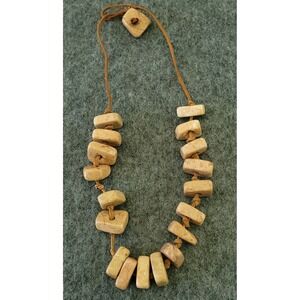 Pink Zebra Jasper Block Bead Necklace 17" Hand Knotted Boho Toggle